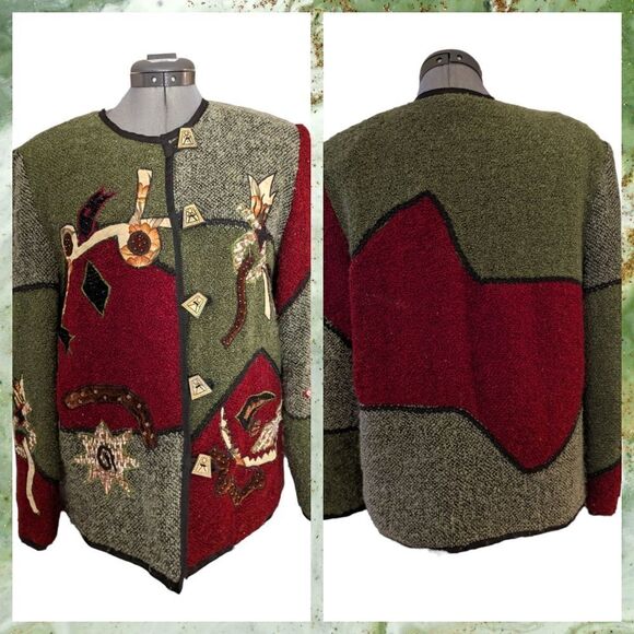 Allure‎ vintage textured patchwork abstract boho jacket - Picture 1 of 7